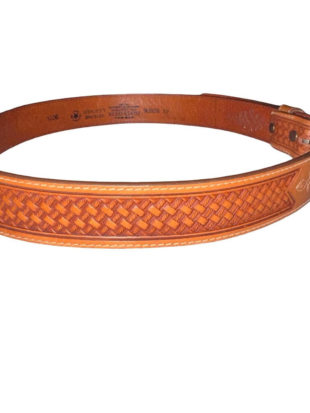 Silver Creek Collection Western Leather Belt Basketweave Tooled Brown Size 42 - Picture 6 of 6